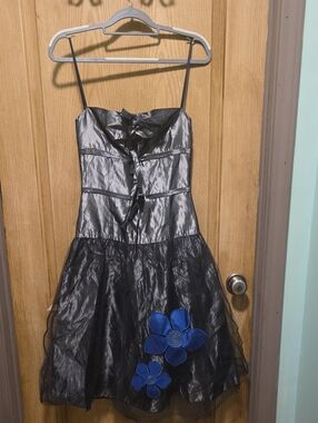 Girls Black Formal Dress with Blue Floral Accents